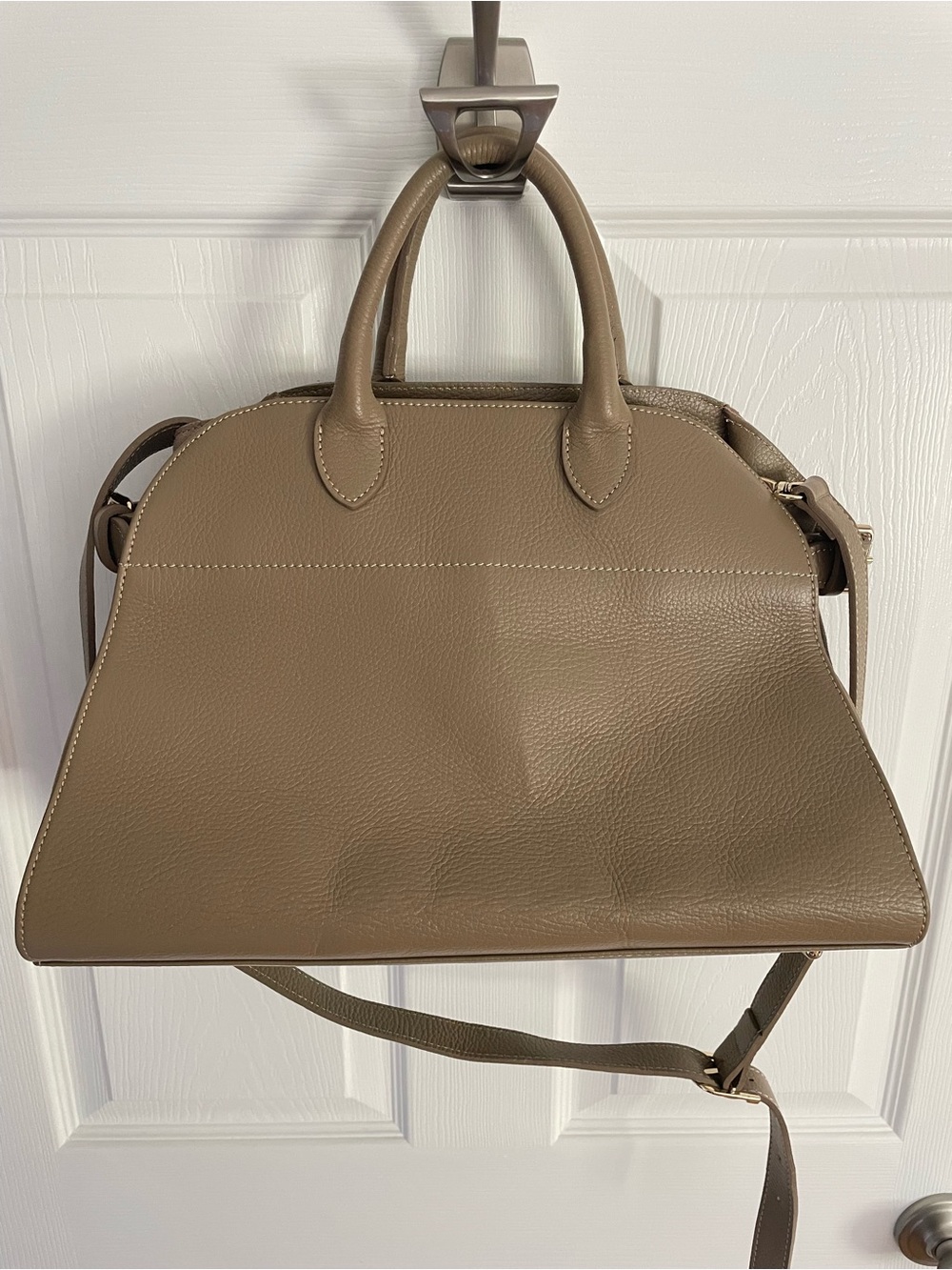 Anna Paola Structured Taupe Leather Satchel Handbag